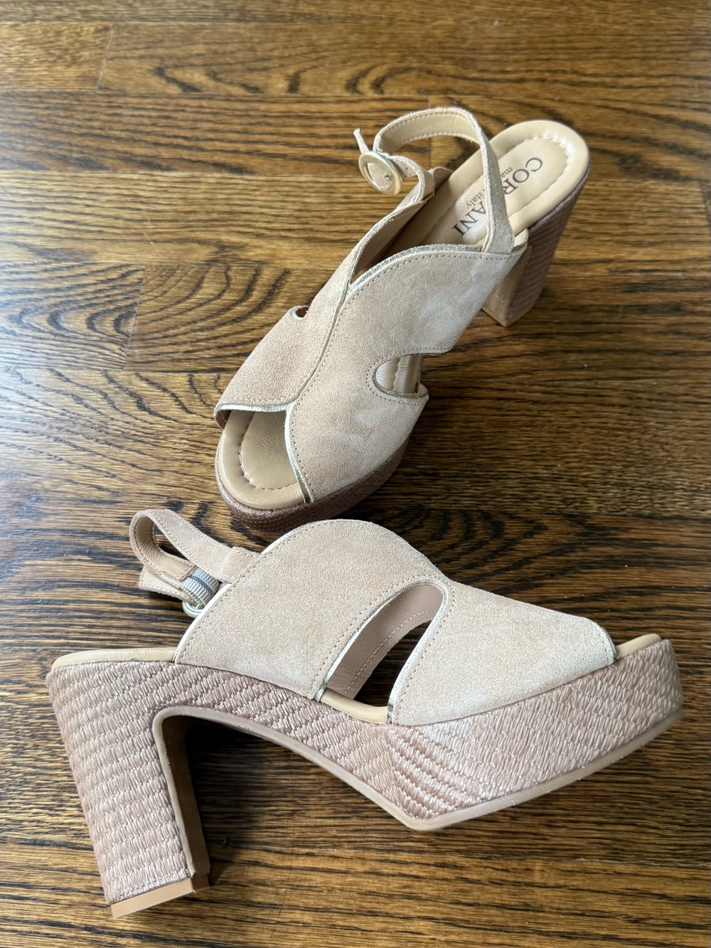 Cordani Italian  Neutral Beige Suede Platform Slingback Heels